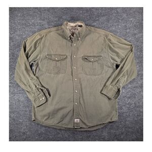 County Seat Men's M Green Cotton Twill Button-Down Button-Up Shirt Pockets
